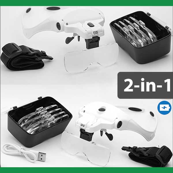 VISION AID Magnifying Glasses with LED Light, Headband, 5 Lenses