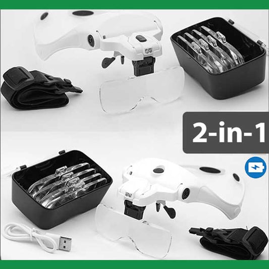 1 USB Rechargeable + 1 Battery Powered VISIONAID™ Magnifier (2 Sets of 5 Lenses)