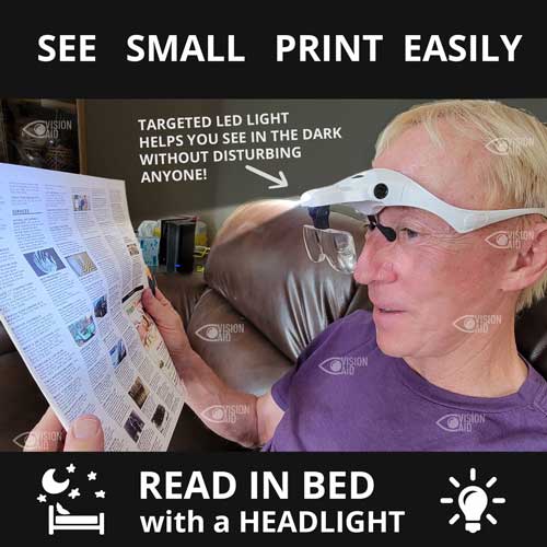 VISIONAID™ Magnifying Glasses with LED Light, Headband, 5 Lenses - USB Rechargeable