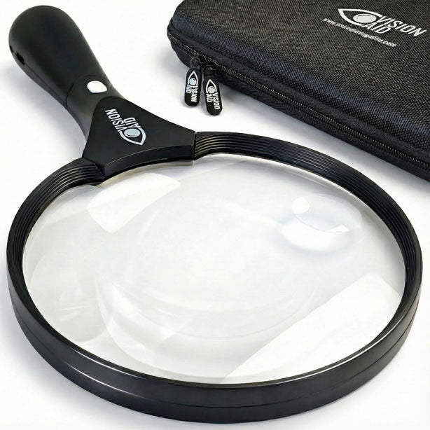 Large Magnifying Glass with LED Light (USB Rechargeable) and Storage Case