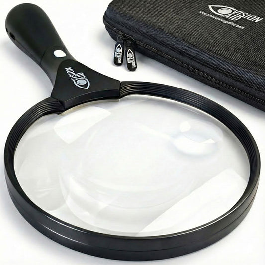 Large Magnifying Glass with LED Light (USB Rechargeable) and Storage Case