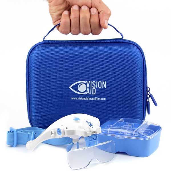 BLUE Edition - Vision Aid Magnifier with LED Light, 5 Lenses, Headband - USB Rechargeable