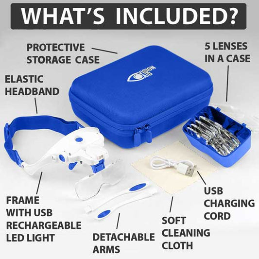 VisionAid Magnifying Headset with LED Light and 5 Lenses - Expert Edition